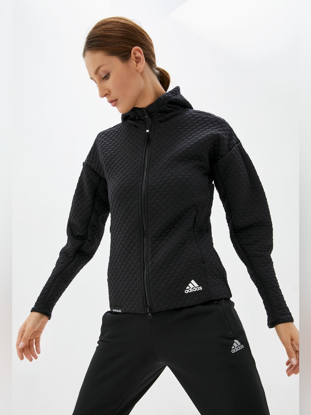 adidas Women's Z.N.E. Primeblue Full-Zip Hoodie Black Quilted Jacket Size Small